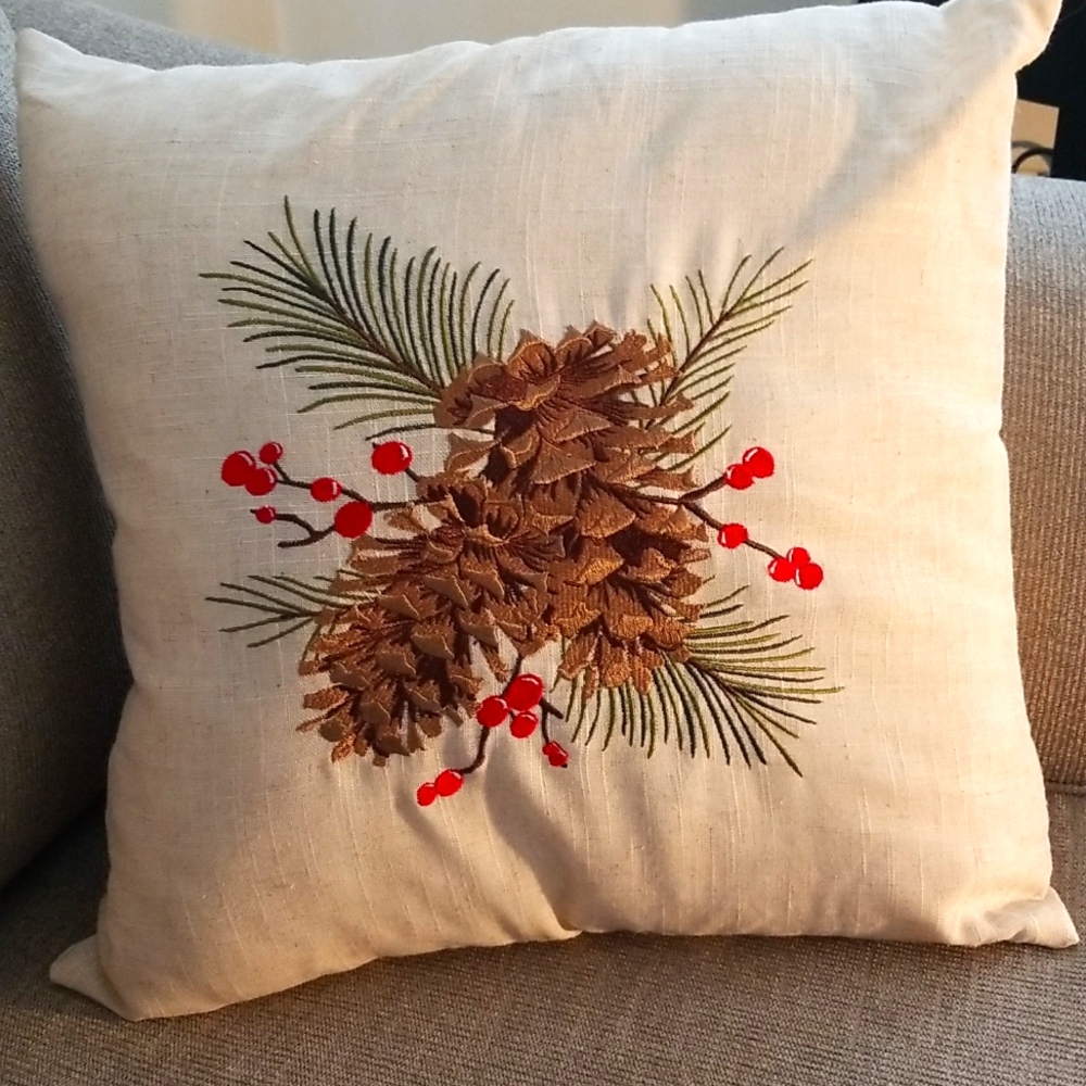 Flax Pinecone Berry Accent Pillow